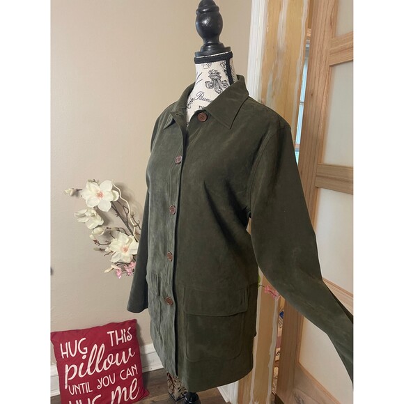 Jessica Holbrook Woman Jacket, Green Suede Feel Long Sleeve Button up Small - Picture 3 of 10